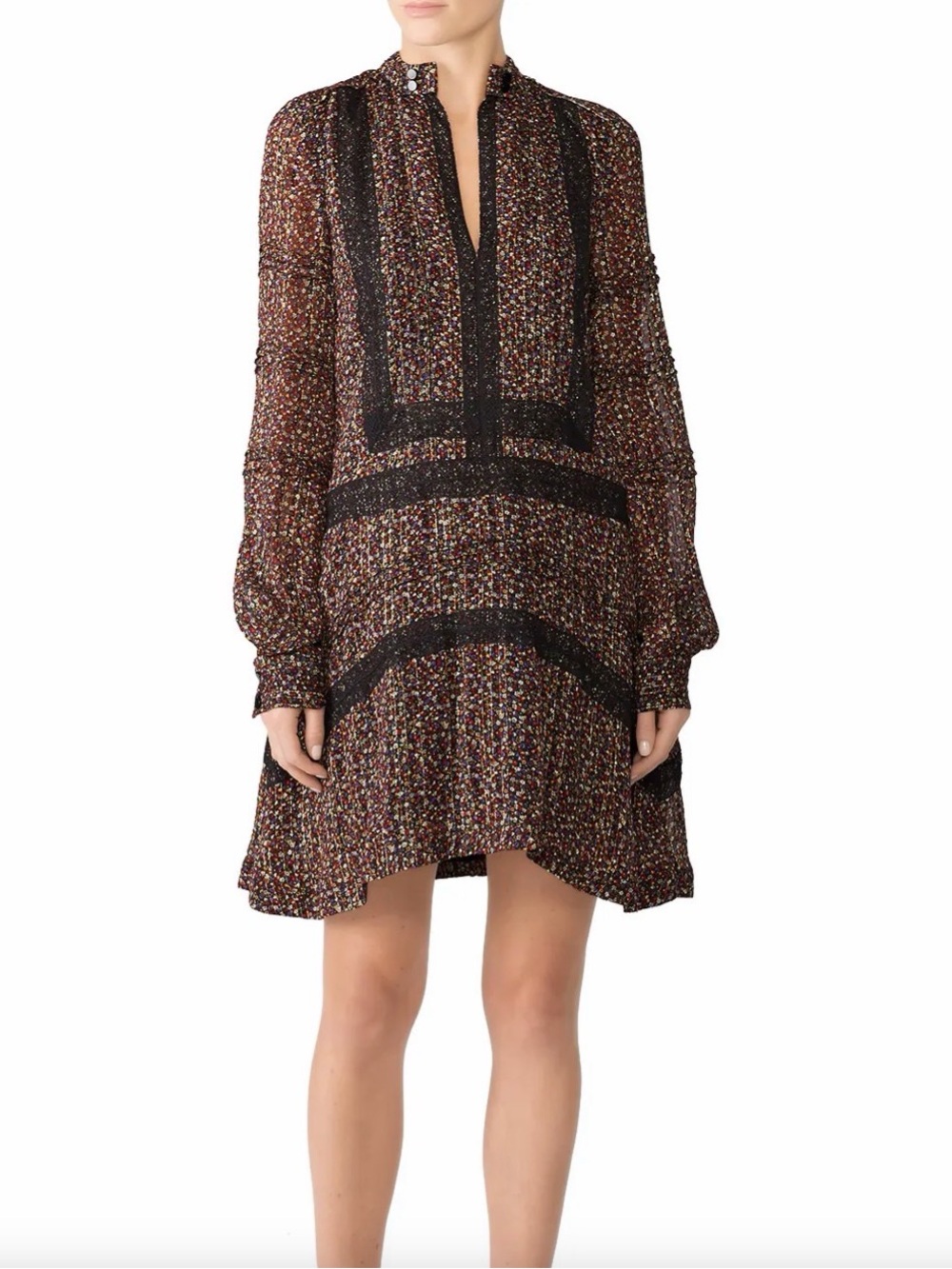 10 Crosby Derek Lam Black Multi-Color Floral Long-Sleeve Tunic Dress